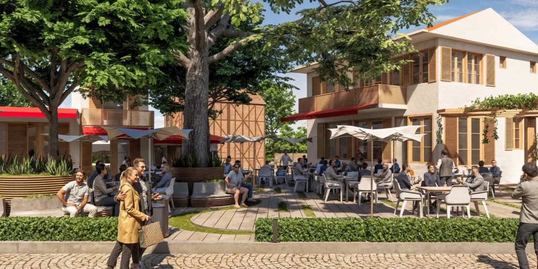 Fıstıklı Köy Meydanı projesinde ağaç çevresindeki oturma ve yaya alanları