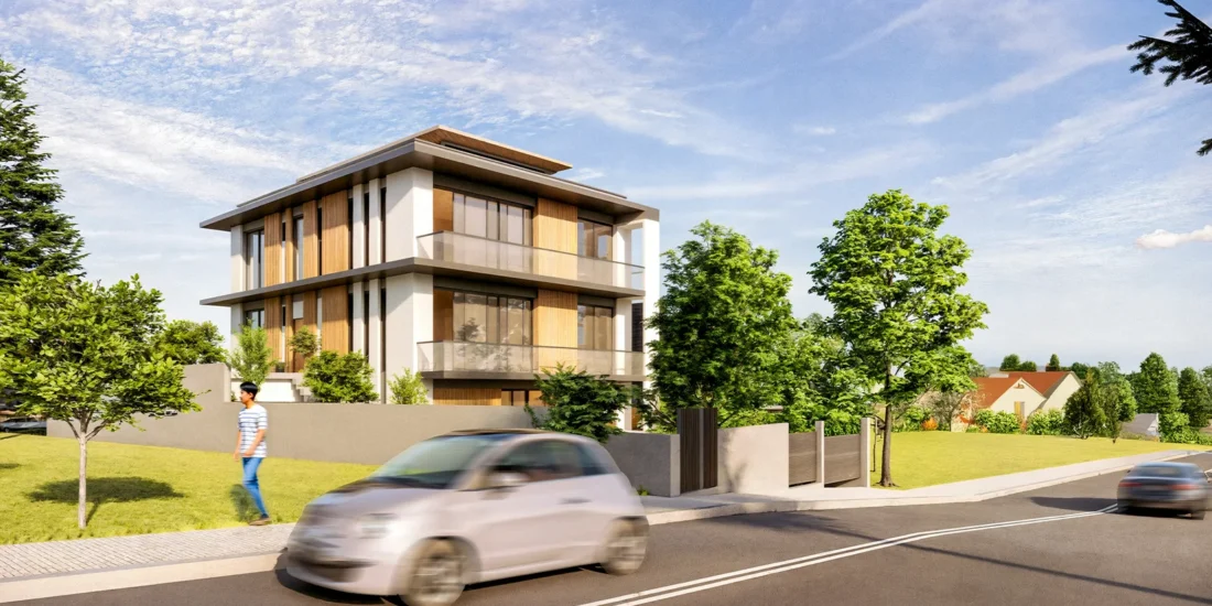 Villa CT projesinin geniş saçaklı cephesi ve sokaktan görünümü
