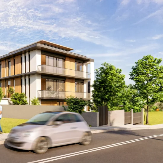 Villa CT projesinin geniş saçaklı cephesi ve sokaktan görünümü