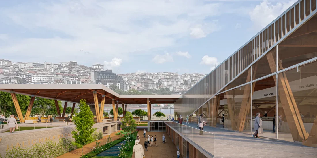 Haliç Mercado projesinde yeşil avlu, yaya alanları ve üst geçit