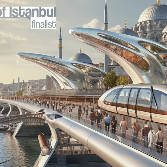 Contrast projesinde kıyı boyunca uzanan fütüristik kamusal alan tasarımı