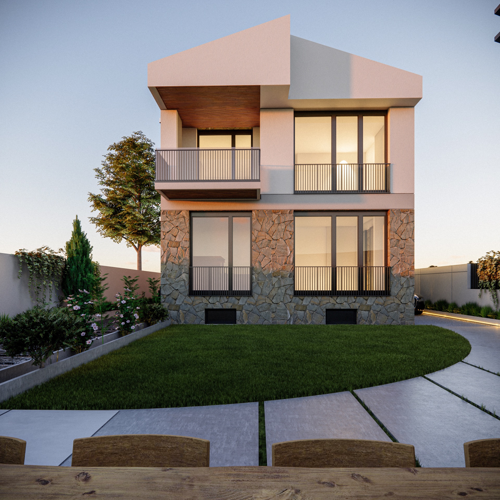 Ö-Ö Evi arka cephesi — mimari render