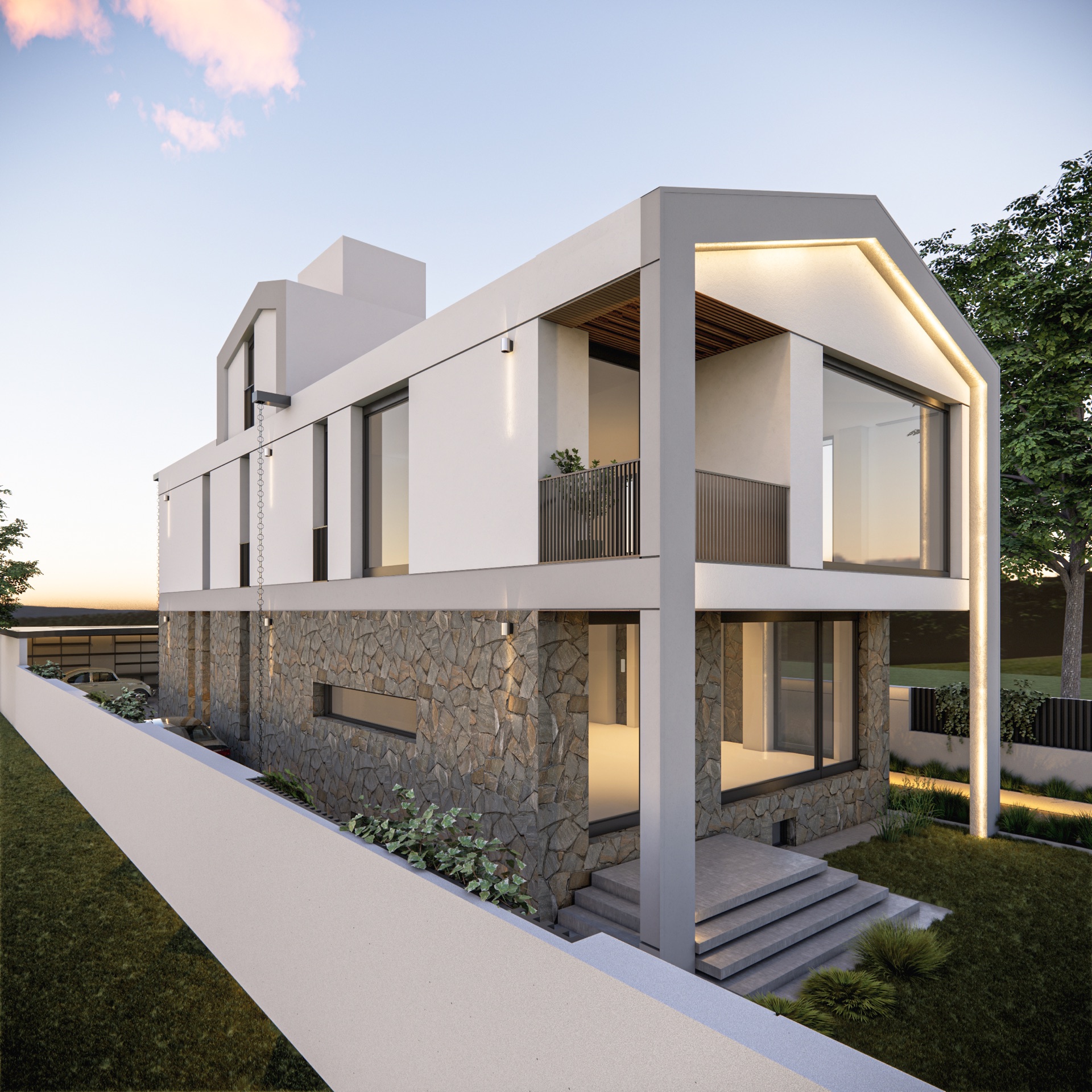 Ö-Ö Evi Kadıköy ön ve yan cephe görünümü — mimari render