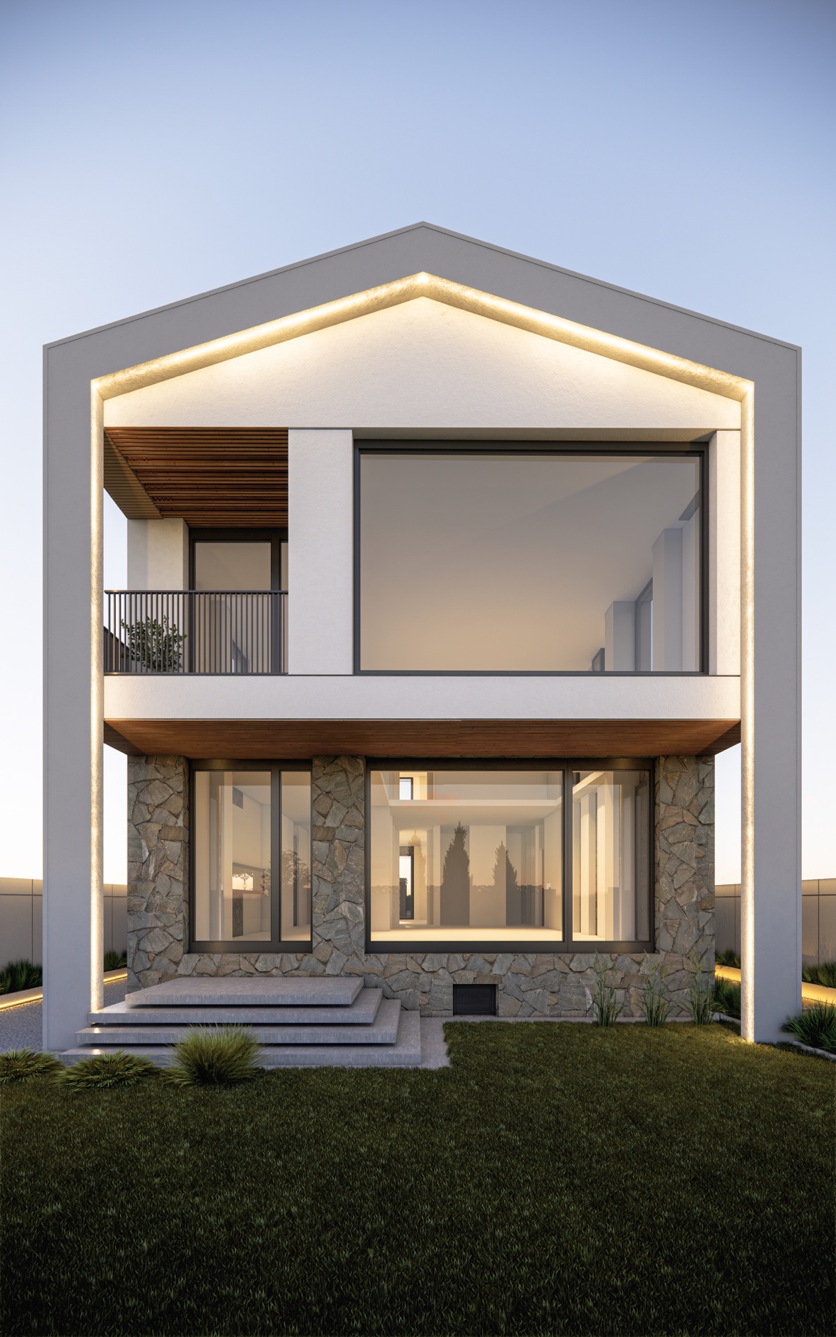 Ö-Ö Evi ön cephesi — mimari render