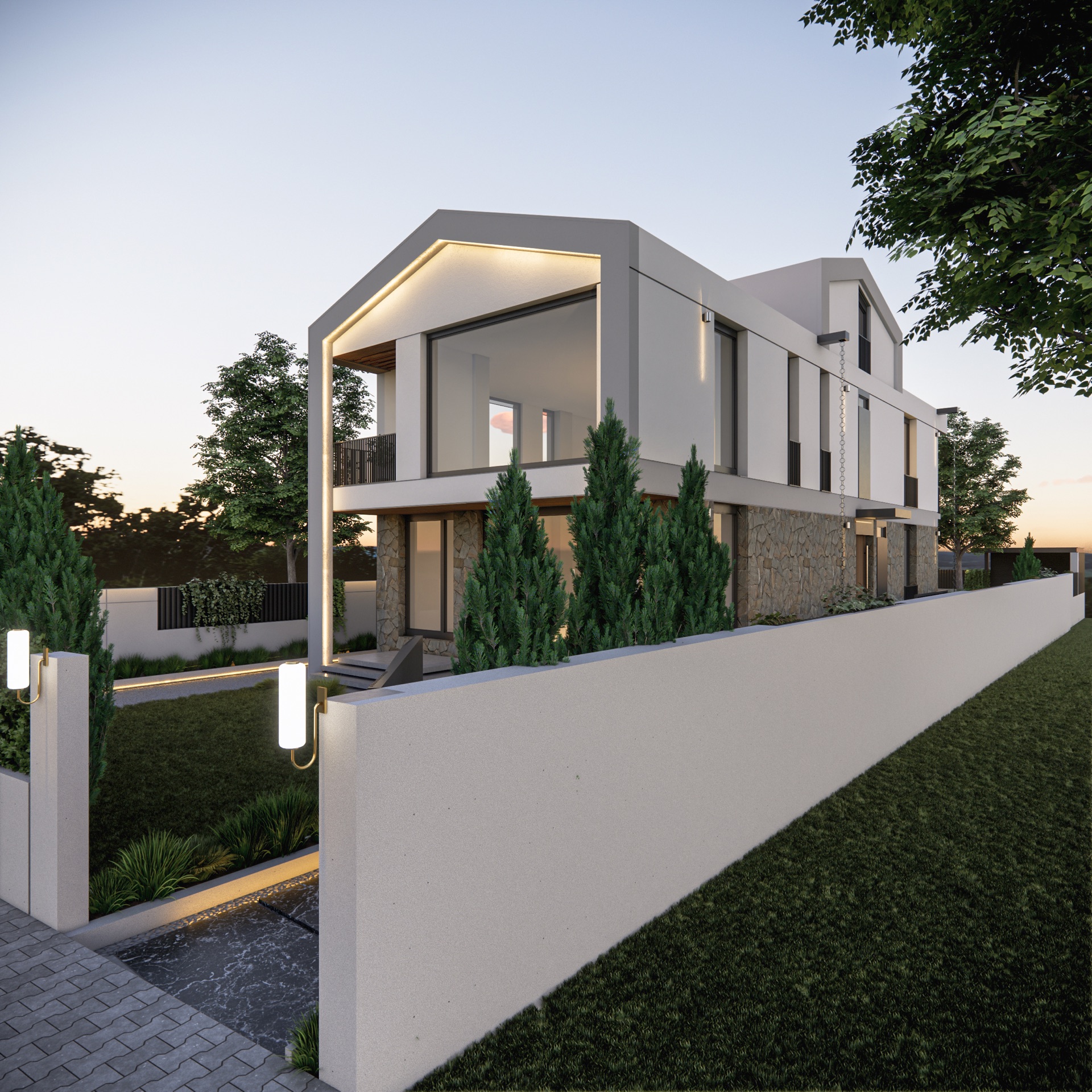 Ö-Ö Evi sokaktan görünüm — mimari render