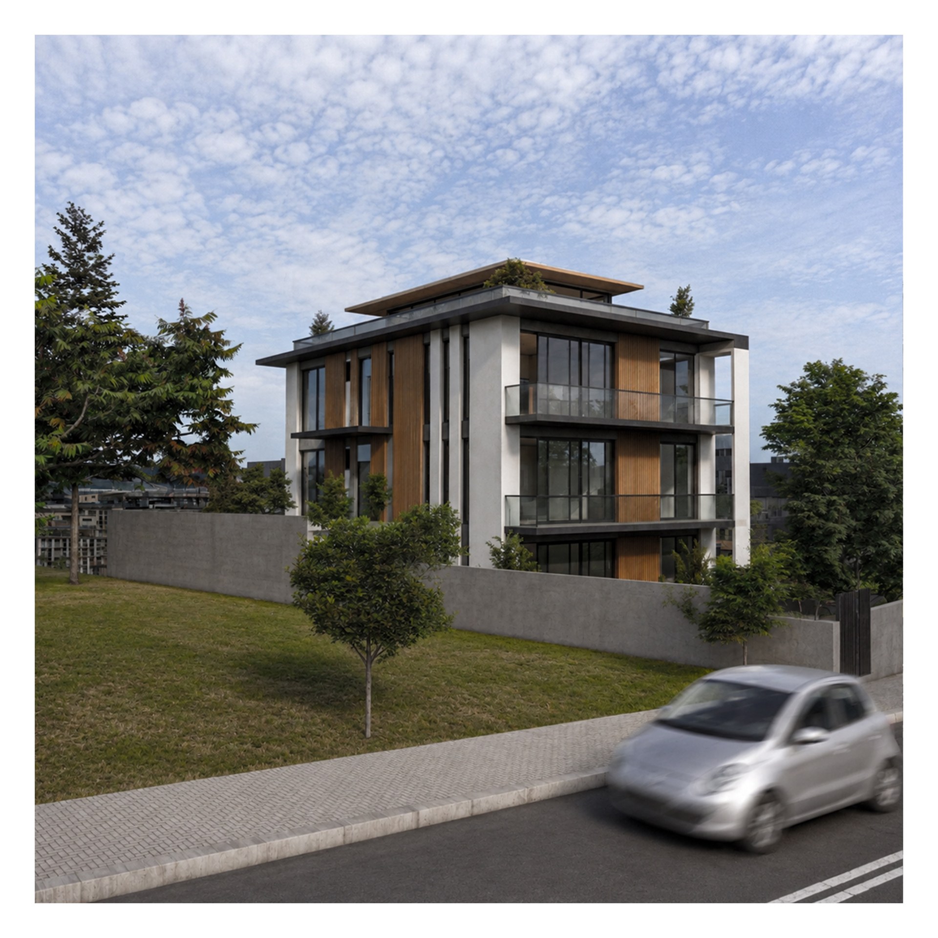 Villa CT, Çiftlikköy — köşe cephe renderı
