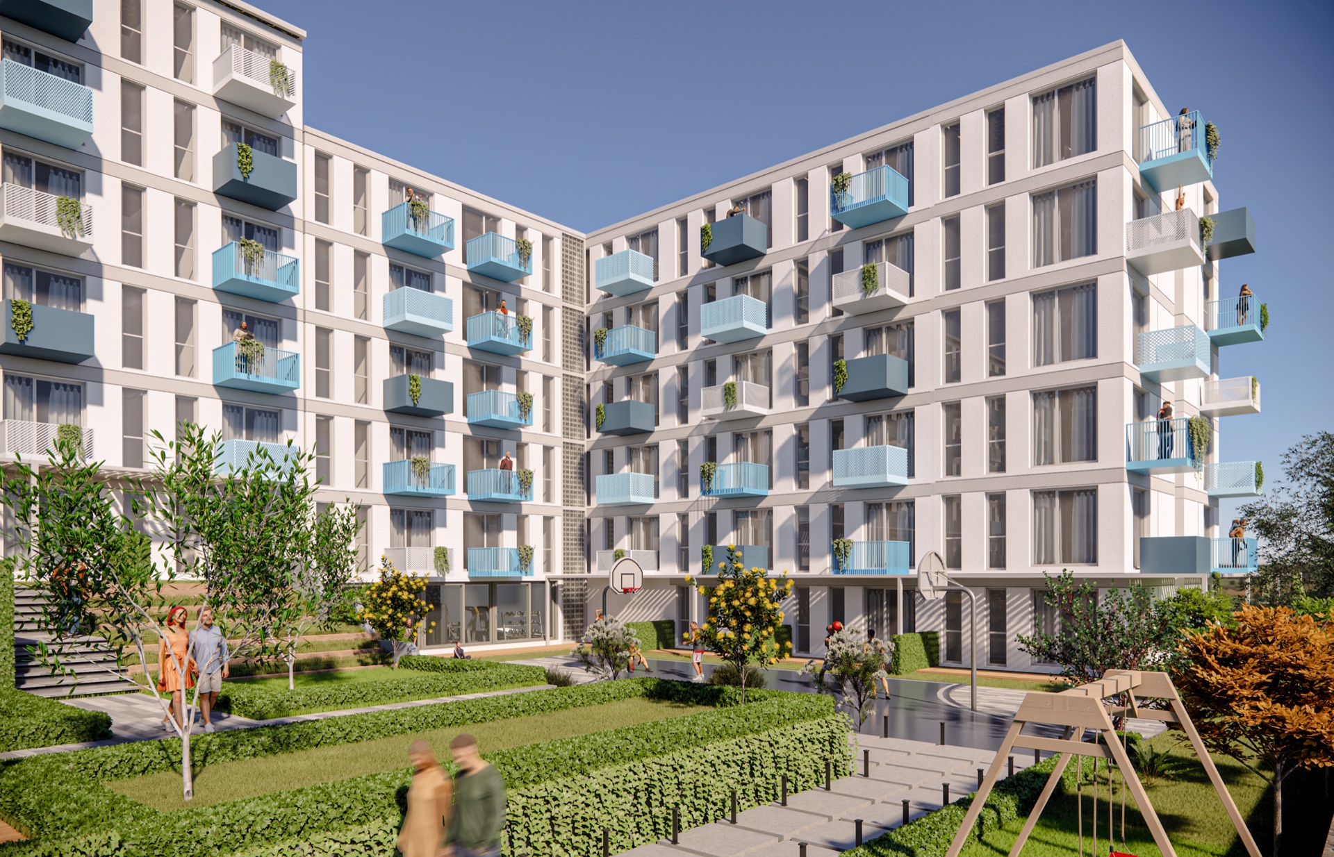 Sealuxe Armutlu konut blokları arasındaki avlu — mimari render