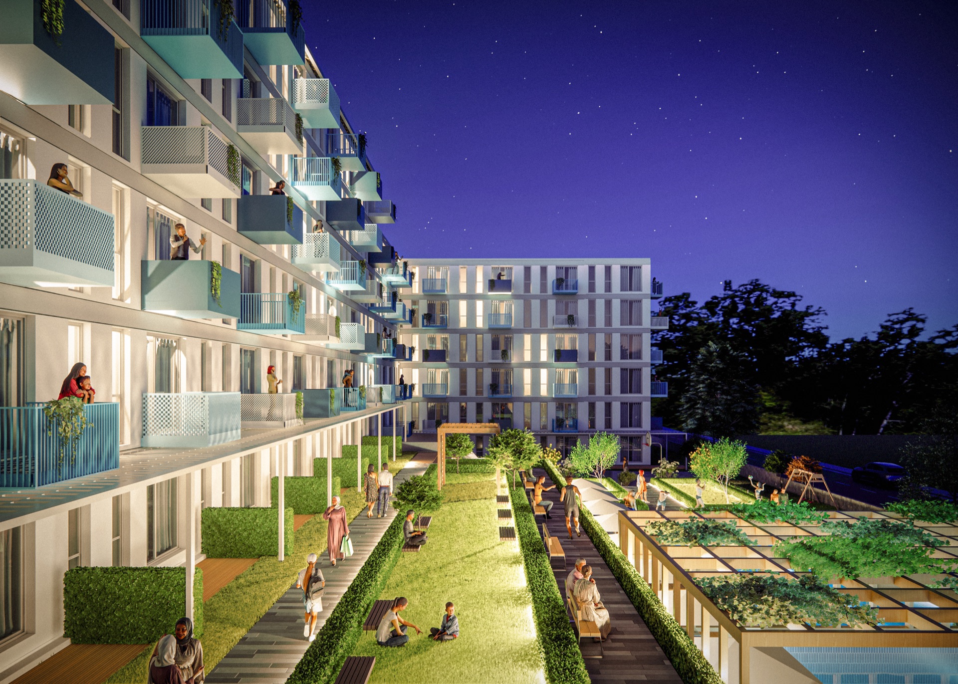 Sealuxe Armutlu gece görünümü — mimari render